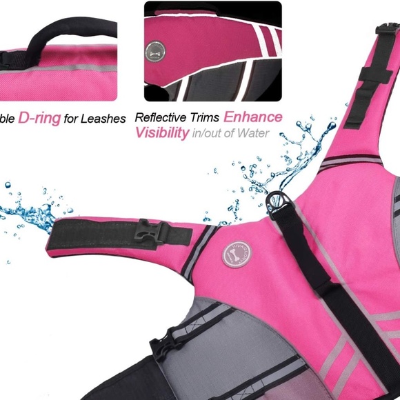 VIVAGLORY Sports Style Dog Life Jacket w Superior Buoyancy & Rescue Handle PINK - Picture 6 of 7